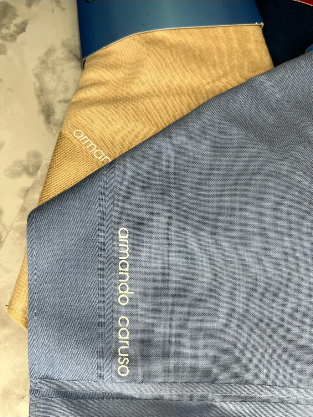 Vintage Caruso/Pierre Cardin Men's Blue and Beige Handkerchief Set